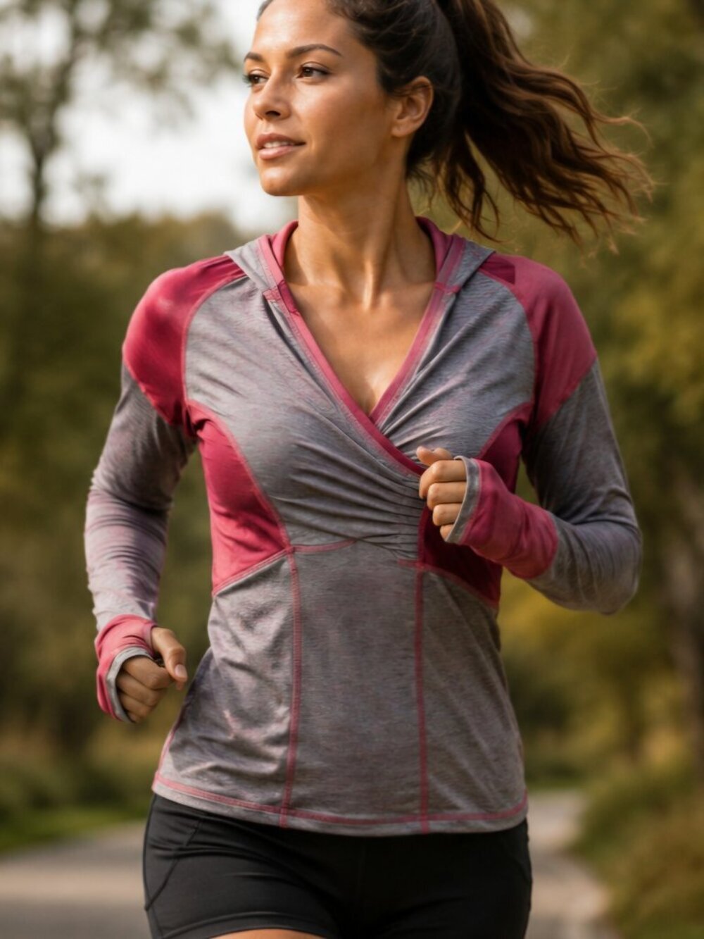 Athletic Performance running sustainable Gym thumb hole hoodie top grey wine  XL